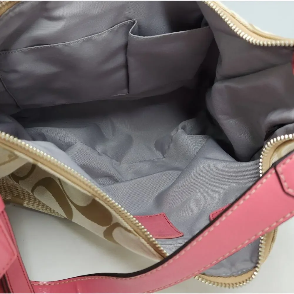 Vtg Y2K Coach Signature Stripe Hobo Shoulder Bag F19281 Khaki/Berry Pink